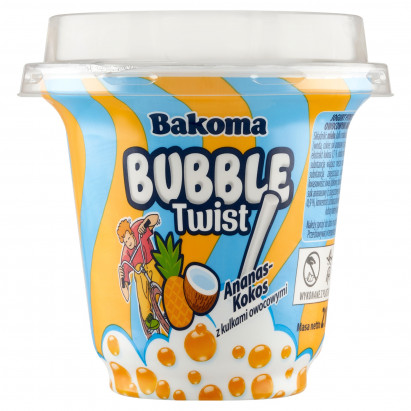 Bakoma Bubble Twist Jogurt pitny ananas-kokos z kulkami owocowymi 210 g 