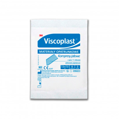 Viscoplast Jałowe kompresy gazowe z gazy bawełnianej 17-nitkowe 8 warstw 7,5 cm x 7,5 cm 3 sztuki