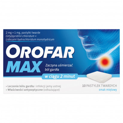 Orofar Max 2 mg + 1 mg Pastylki smak miętowy 10 sztuk