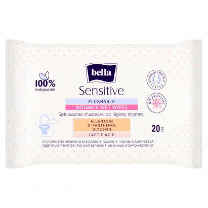 Bella Sensitive Spłukiwalne chusteczki do higieny intymnej 20 sztuk