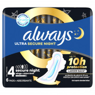Always Podpaski Ultra Secure Night (rozmiar 4) Podpaski ze skrzydełkami, x 6]