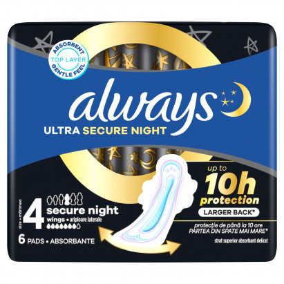 Always Podpaski Ultra Secure Night (rozmiar 4) Podpaski ze skrzydełkami, x 6]