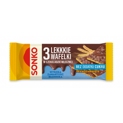 SONKO 3 Lekkkie wafelki w czekoladzie mlecznej bez dodatku cukru 36g