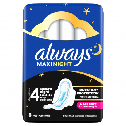 Always Maxi Podpaski Ze Skrzydełkami Secure Night (Rozmiar 4) 8 Podpaski