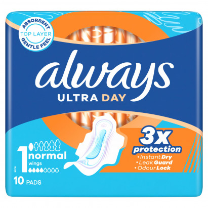 Always Podpaski Ultra Day Normal (rozmiar 1) Podpaski ze skrzydełkami, x 10]