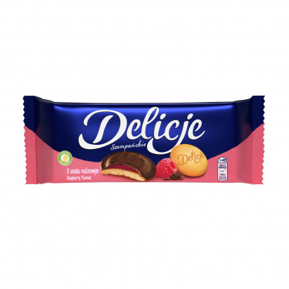 Delicje Szampańskie Biszkopty z galaretką o smaku malinowym oblewane czekoladą 147 g