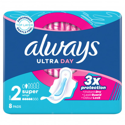 Always Podpaski Ultra Day Super (rozmiar 2) Podpaski ze skrzydełkami, x 8]
