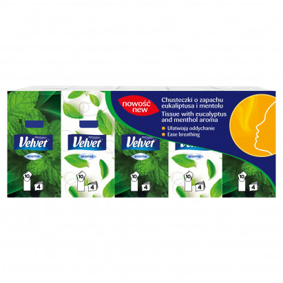 Velvet Aroma Chusteczki o zapachu eukaliptusa i mentolu 10 x 10 sztuk