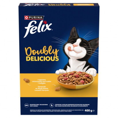 Felix Doubly Delicious Karma dla dorosłych kotów z pyszną mieszanką kurczaka i indyka 400 g