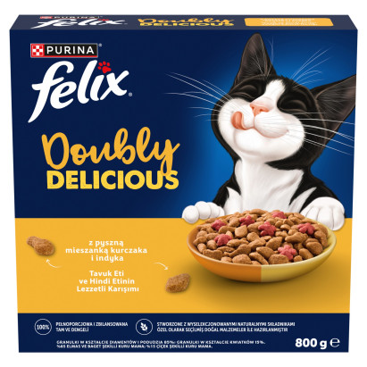 Felix Doubly Delicious Karma dla dorosłych kotów z pyszną mieszanką kurczaka i indyka 800 g