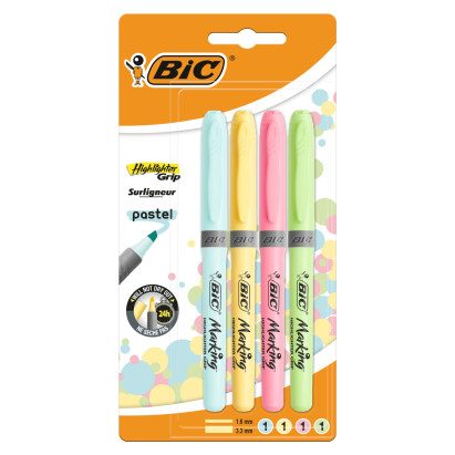 BIC Pastel Highlighter Grip Zakreślacz Blister 4szt