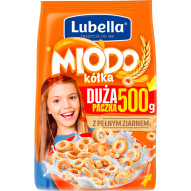 Lubella Miodo kółka Zbożowe płatki śniadaniowe w kształcie kółek z miodem 500 g