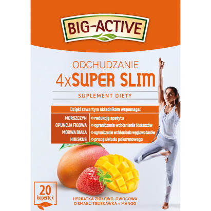 Big-Active 4 x Super Slim odchudzanie Herbatka ziołowo-owocowa 40 g (20 x 2 g)