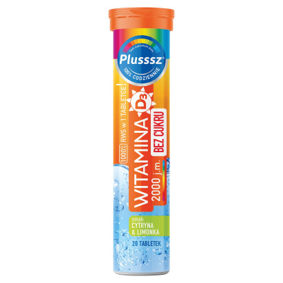 Plusssz Witamina D3 2000 j.m. smak cytryna & limonka 80 g (20 x 4 g)