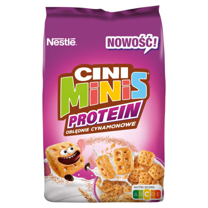 Nestlé Cini Minis Protein Płatki śniadaniowe w kształcie gofrów o smaku cynamonowym 400 g