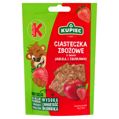 Kupiec Ciasteczka zbożowe o smaku jabłka i truskawki 50 g