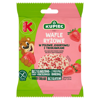 Kupiec Wafle ryżowe w polewie jogurtowej z truskawkami 32 g (2 sztuki)