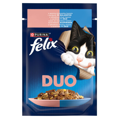 Felix Duo Karma dla dorosłych kotów z pyszną mieszanką łososia i sardynki w galaretce 85 g