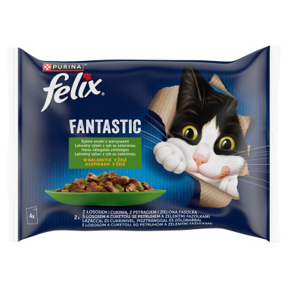 Felix Fantastic Karma dla dorosłych kotów rybne smaki z warzywami w galaretce 340 g (4 x 85 g)