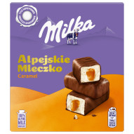 Milka Alpejskie Mleczko pianki o smaku waniliowym z nadzieniem karmelowym - 350 g