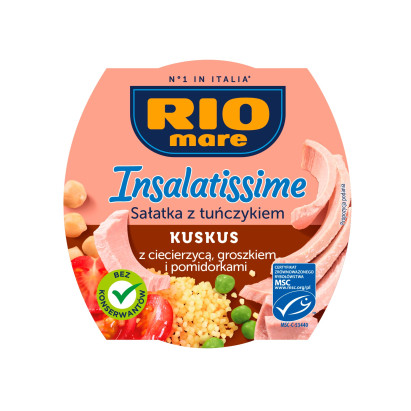 Rio Mare Insalatissime Sałatka z tuńczykiem kuskus z ciecierzycą groszkiem i pomidorkami 160 g