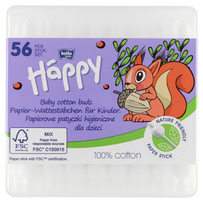 Bella Baby Happy Papierowe patyczki higieniczne dla dzieci 56 sztuk