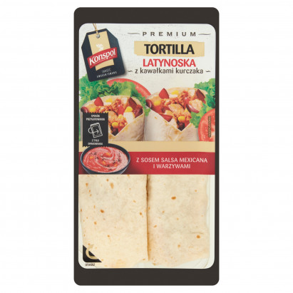Konspol Premium Tortilla latynoska z kawałkami kurczaka z sosem salsa mexicana i warzywami 250 g