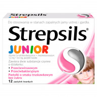 Strepsils Junior Pastylki o smaku truskawkowym bez cukru 12 sztuk