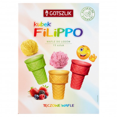 Tęczowe wafle do lodów kubek Filippo 80 g (15 sztuk)