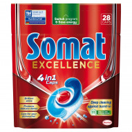Somat Excellence 4 in 1 Caps Kapsułki do mycia naczyń w zmywarkach 484,4 g (28 x 17,3 g)