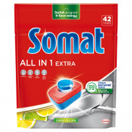 Somat All in 1 Extra Lemon & Lime Tabletki do mycia naczyń w zmywarkach 739,2 g (42 x 17,6 g)