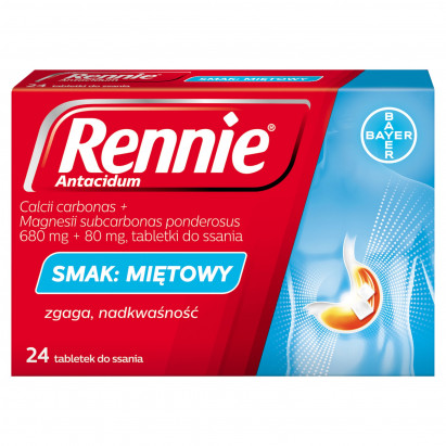 Rennie Antacidum 680 mg + 80 mg Tabletki do ssania smak miętowy 24 sztuki