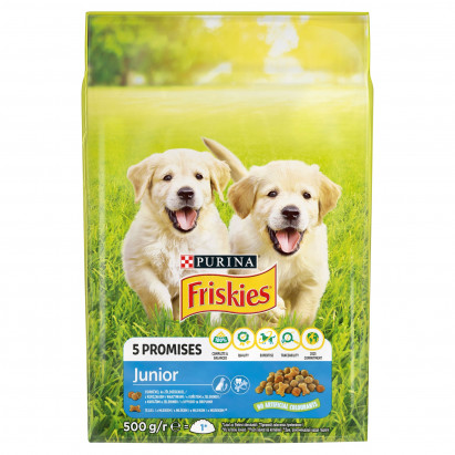Friskies 5 Promises Junior Karma dla szczeniąt z kurczakiem i warzywami z mlekiem 500 g
