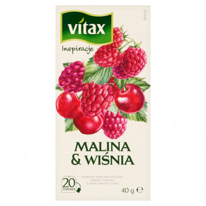 Vitax Inspiracje Herbatka owocowo-ziołowa aromatyzowana o smaku maliny i wiśni 40 g (20 x 2 g)